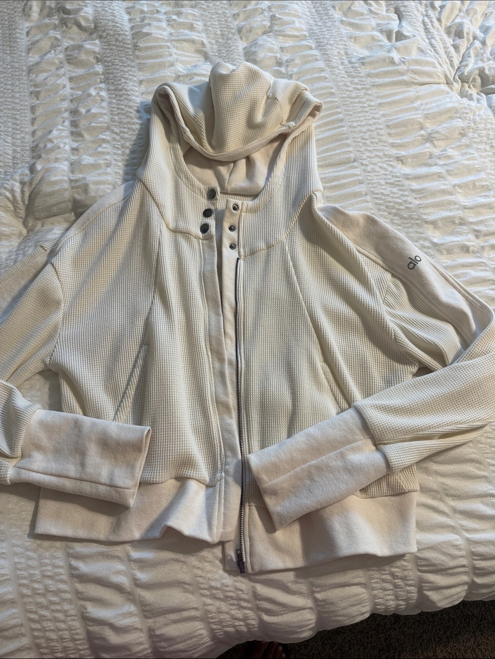 ALO Yoga Cream Hooded Zip Cardigan
